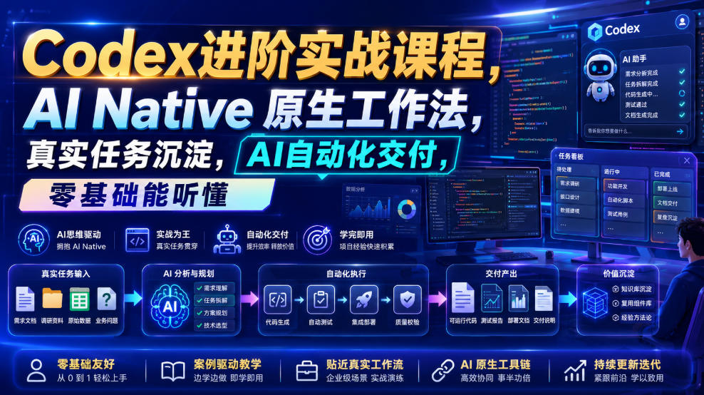 Codex进阶实战课｜AI Native原生工作法，22节真实任务落地，从配置到AI自动化交付全链路教程-91副业网
