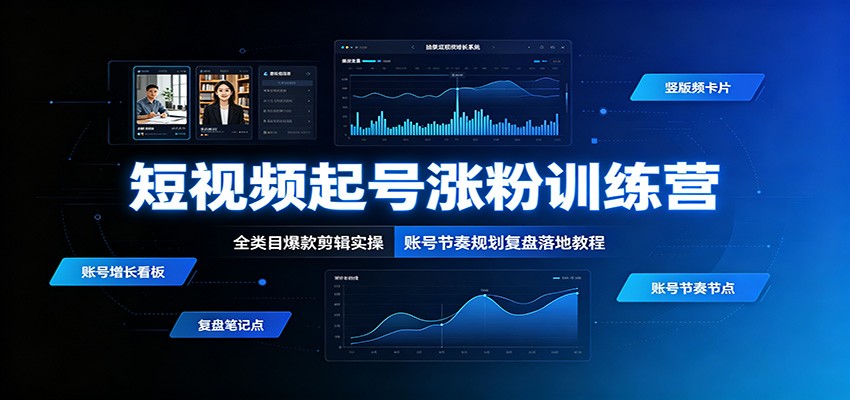 短视频起号涨粉训练营：全类目爆款剪辑实操，账号节奏规划复盘落地教程-91副业网
