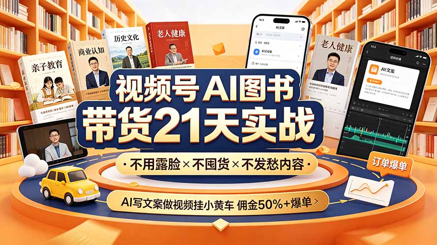 视频号AI图书带货21天实战:不用露脸×不囤货×不发愁内容,AI写文案做视频挂小黄车,佣金50%+爆单-91副业网