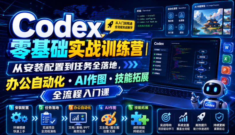 Codex零基础实战训练营｜从安装配置到任务全落地，办公自动化・AI作图・技能拓展全流程入门课-91副业网