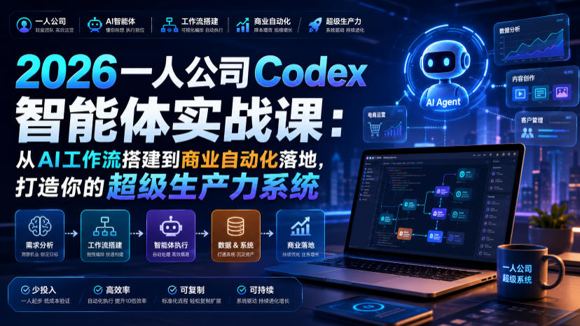 2026一人公司Codex智能体实战课：从AI工作流搭建到商业自动化落地，打造你的超级生产力系统-91副业网
