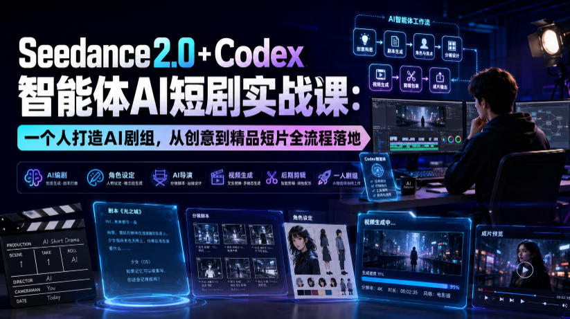 Seedance2.0+Codex智能体AI短剧实战课：一个人打造AI剧组，从创意到精品短片全流程-91副业网