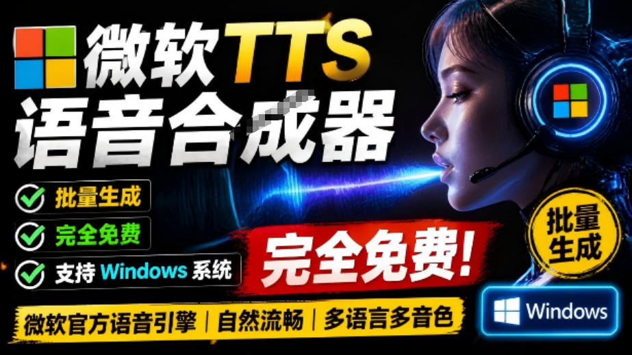 微软TTS免费语音配音生成器，完全免费，支持多语音、多音色选择，Windows系统专用TTS语音合成器-91副业网