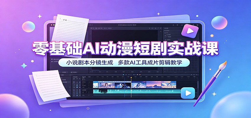 零基础AI动漫短剧实战课：小说剧本分镜生成，多款AI工具成片剪辑教学-91副业网