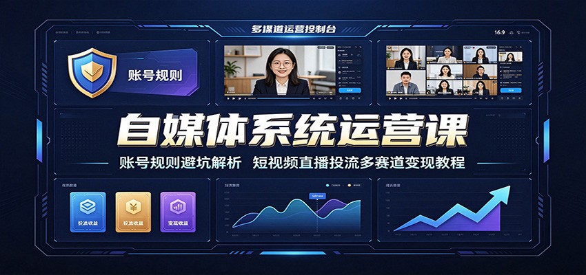 自媒体系统运营课:账号规则避坑解析,短视频直播投流多赛道变现教程-91副业网