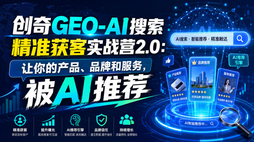 创奇GEO-AI搜索精准获客实战营2.0:让你的产品、品牌和服务,被AI推荐-91副业网