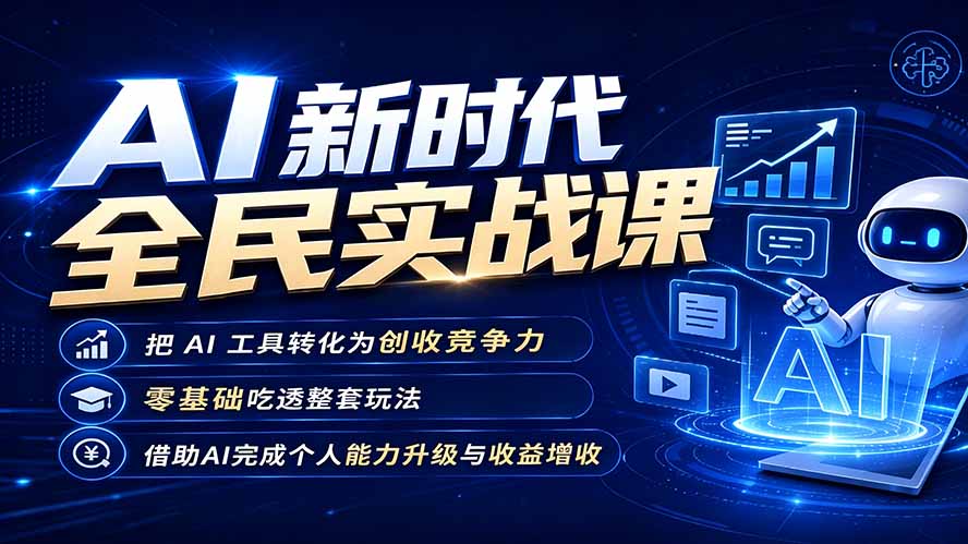 AI新时代全民实战课，把 AI 工具转化为创收竞争力，零基础吃透整套玩法，借助AI完成个人能力升级与收益增收。-91副业网