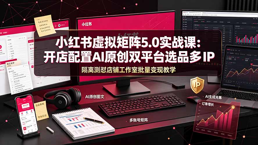 小红书虚拟矩阵5.0实战课：开店配置｜AI原创｜双平台选品｜多IP隔离｜测怼店铺工作室批量变现实操教学-91副业网