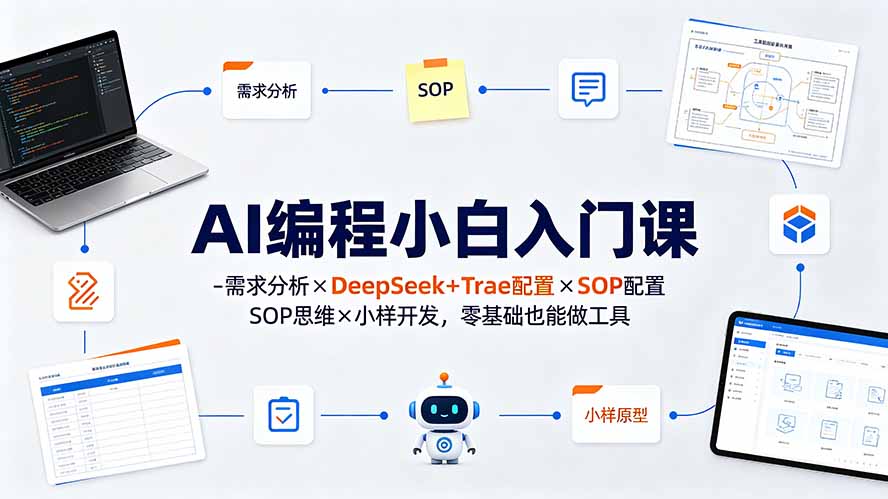 AI编程小白入门课-需求分析×DeepSeek+Trae配置×SOP思维×小样开发，零基础也能做工具-91副业网
