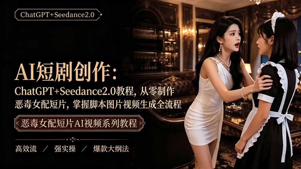 AI短剧从零创作实战课｜ChatGPT脚本撰写+Seedance2.0视频生成，恶毒女配短剧全流程教程-91副业网