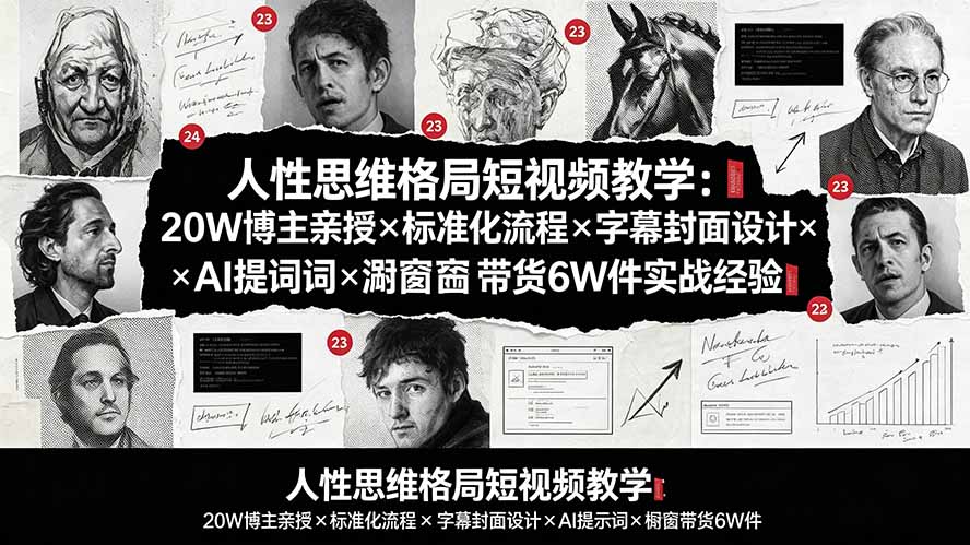 人性思维格局短视频教学：20W博主亲授×标准化流程×字幕封面设计×AI提示词×橱窗带货6W件实战经验-91副业网