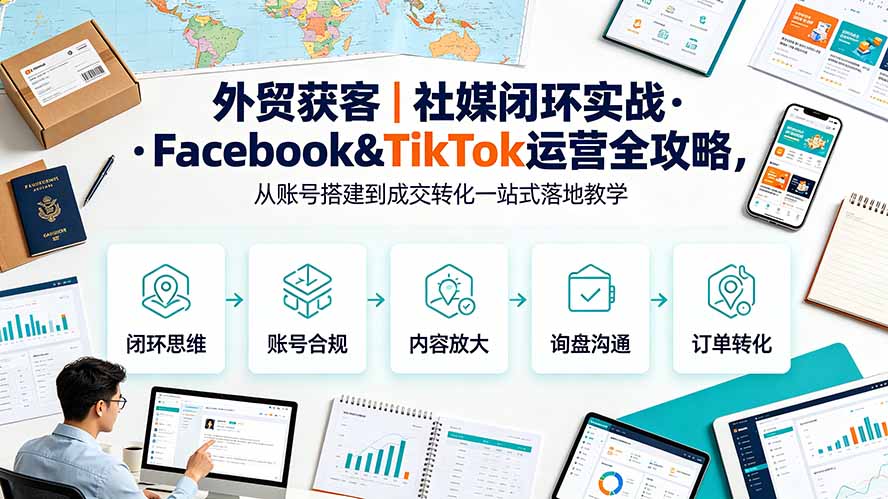 外贸获客｜社媒闭环实战·Facebook&TikTok运营全攻略，从账号搭建到成交转化一站式落地教学-91副业网