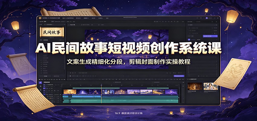 AI民间故事短视频创作系统课:文案生成精细化分段,剪辑封面制作实操教程-91副业网