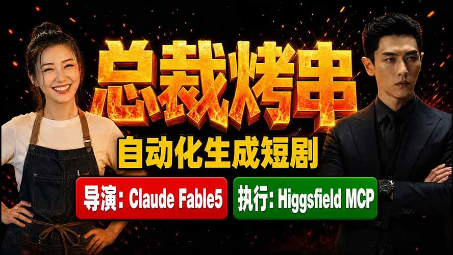 《总裁烤串》真人短剧全自动诞生！Claude Fable5 当导演，Higgsfield MCP 执行！-91副业网