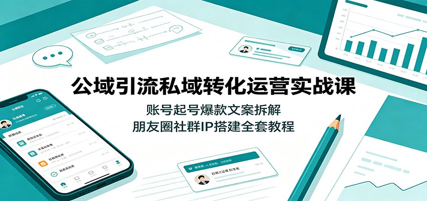公域引流私域转化运营实战课:账号起号爆款文案拆解,朋友圈社群IP搭建全套教程-91副业网