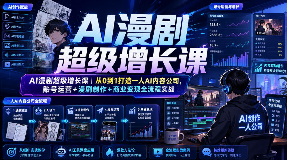 AI漫剧超级增长课｜从0到1打造一人AI内容公司，账号运营+漫剧制作+商业变现全流程实战-91副业网