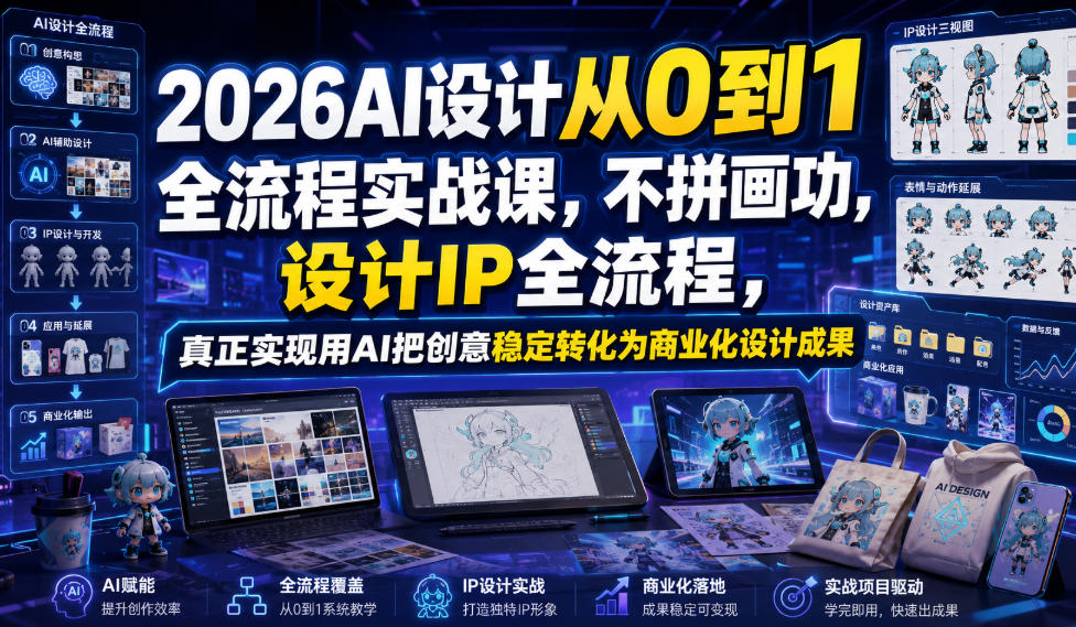 2026AI设计从0到1全流程实战课，不拼画功，设计IP全流程，真正实现用AI把创意稳定转化为商业化设计成果-91副业网
