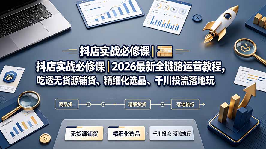 抖店实战必修课|2026最新全链路运营教程,吃透无货源铺货、精细化选品、千川投流落地玩法-91副业网