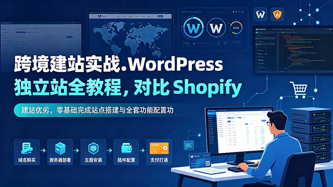 跨境建站实战：WordPress 独立站全教程，对比 Shopify 建站优劣，零基础完成站点搭建与全套功能配置-91副业网
