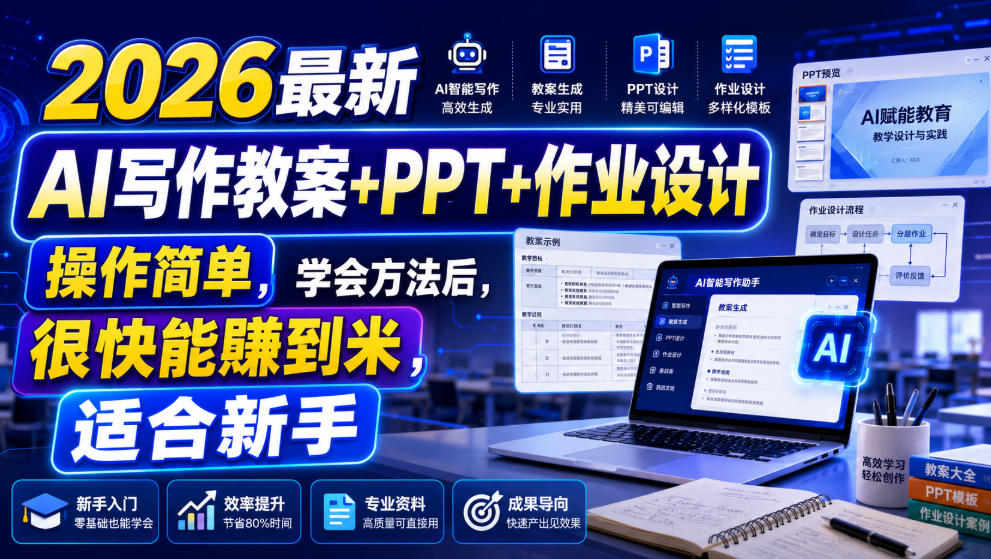 2026最新AI写作教案+PPT+作业设计，操作简单，学会方法后，很快能賺到米，适合新手-91副业网