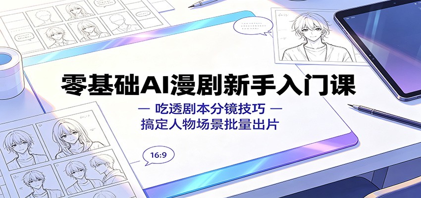 零基础AI漫剧新手入门课：吃透剧本分镜技巧，搞定人物场景批量出片-91副业网