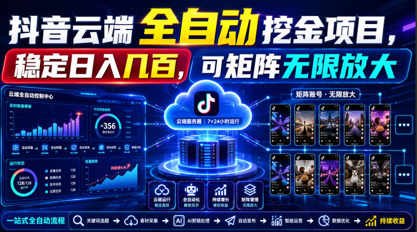 Dy云端全自动挖金项目,稳定日入几百,可矩阵无限放大!【揭秘】-91副业网