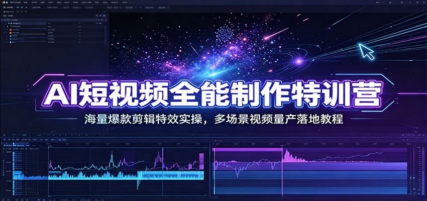 AI短视频全能制作特训营：海量爆款剪辑特效实操，多场景视频量产落地教程-91副业网