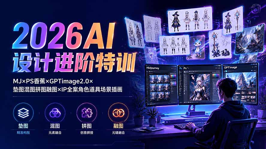2026AI设计进阶特训：MJ×PS香蕉×GPTimage2.0×垫图混图拼图融图×IP全案角色道具场景插画-91副业网
