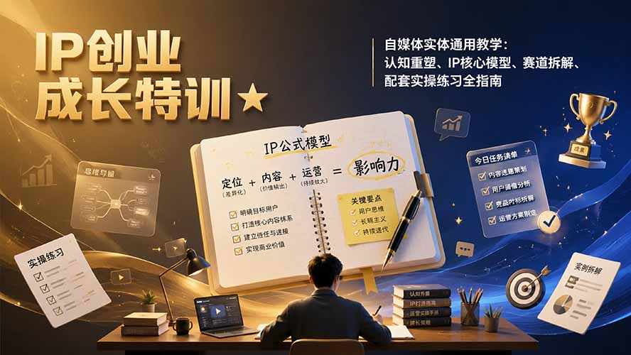 IP创业成长特训★自媒体实体通用教学：认知重塑、IP核心模型、赛道拆解、配套实操练习全指南-91副业网