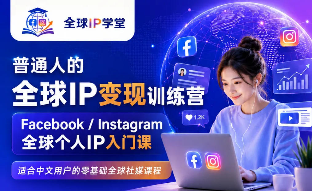 普通人的全球IP变现训练营,Facebook/Instagram全球个人IP入门课,零基础全球社媒课程-91副业网