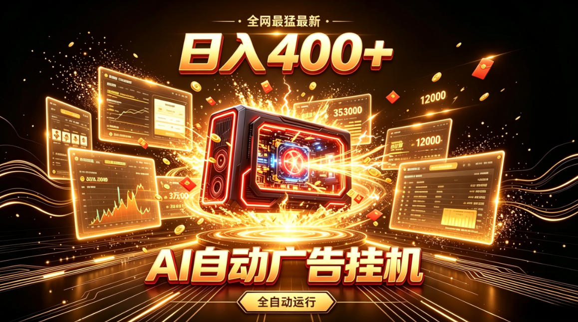 全网最猛最新的AI自动广告挂G，狠收益日入400+，真正做到躺賺式变现【揭秘】-91副业网