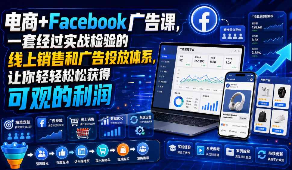 电商+Facebook广告课，一套经过实战检验的线上销售和广告投放体系，让你轻轻松松获得可观的利润【原创双语字幕】-91副业网