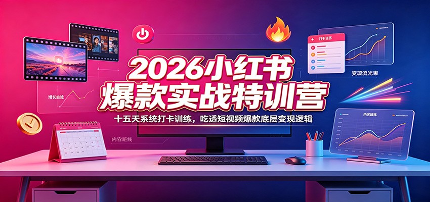 2026小红书爆款实战特训营：十五天系统打卡训练，吃透短视频爆款底层变现逻辑-91副业网