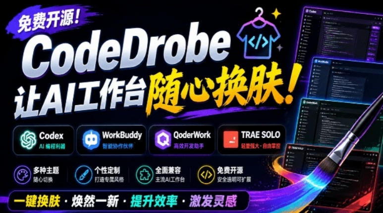 免费开源的CodeDrobe，让AI工作台随心换肤，支持Codex、WorkBuddy等，免费且本地运行！-91副业网