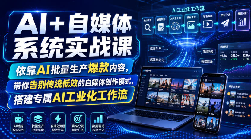 AI+自媒体系统实战课，依靠AI批量生产爆款内容，带你告别传统低效的自媒体创作模式，搭建专属AI工业化工作流-91副业网