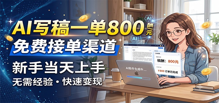 AI写稿一单800，免费接单渠道，一单一结几十到上千，新手当天上手-91副业网
