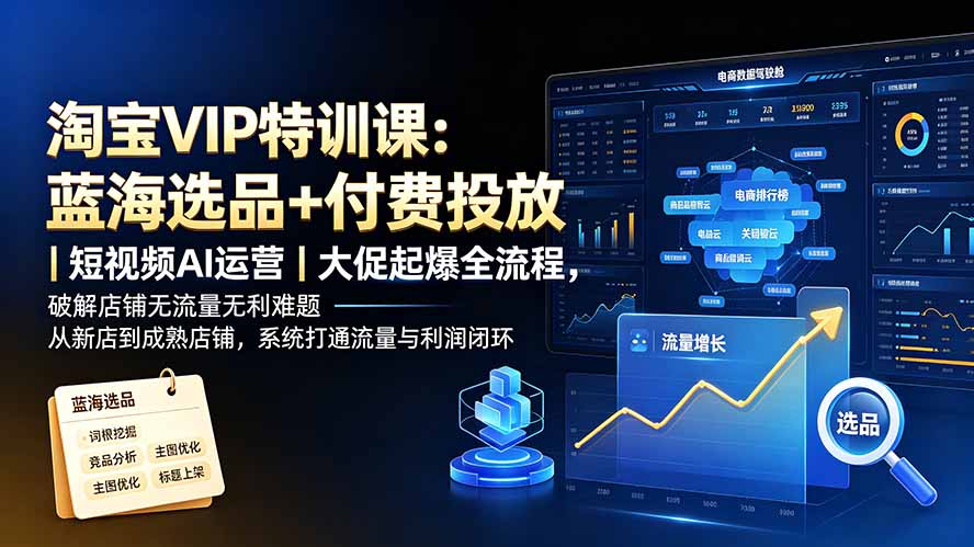 淘宝VIP特训课-更新:蓝海选品+付费投放|短视频AI运营|大促起爆全流程,破解店铺无流量无利润难题-91副业网
