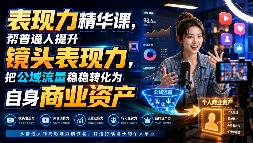 表现力精华课，帮普通人提升镜头表现力，把公域流量稳稳转化为自身商业资产-91副业网