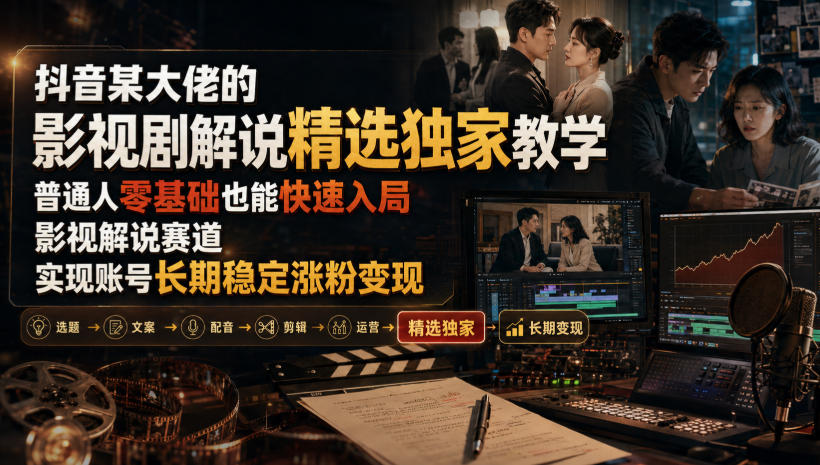 抖音某大佬的影视剧解说精选独家教学,普通人零基础也能快速入局影视解说赛道,实现账号长期稳定变现-91副业网