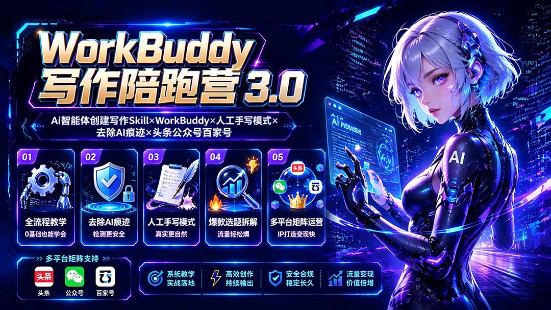 WorkBuddy写作陪跑营3.0-更新:Ai智能体创建写作Skill×WorkBuddy×人工手写模式×去除AI痕迹×头条公众号百家号-91副业网