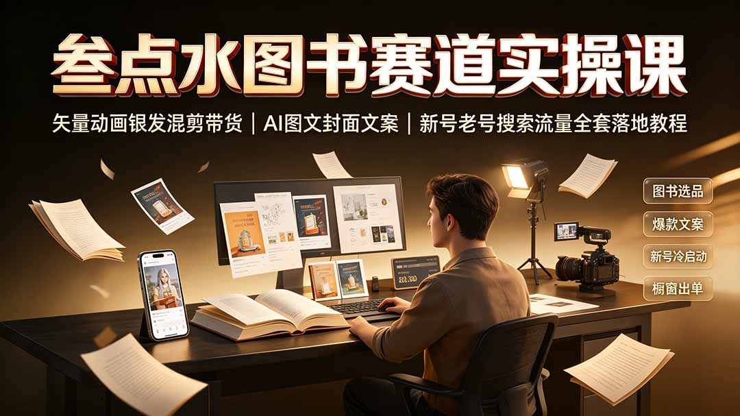 叁点水图书赛道实操课|矢量动画银发混剪带货,AI图文封面文案,新号老号搜索流量全套落地教程-91副业网