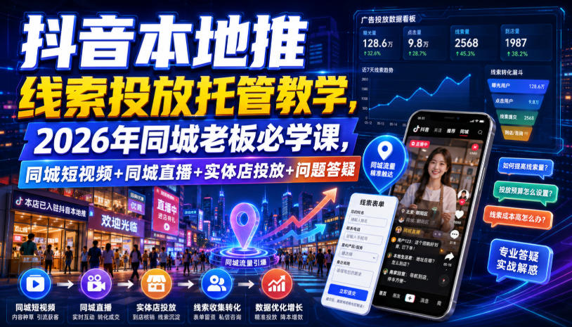 抖音本地推线索投放托管教学，2026年同城老板必学课，同城短视频+同城直播+实体店投放+问题答疑-91副业网