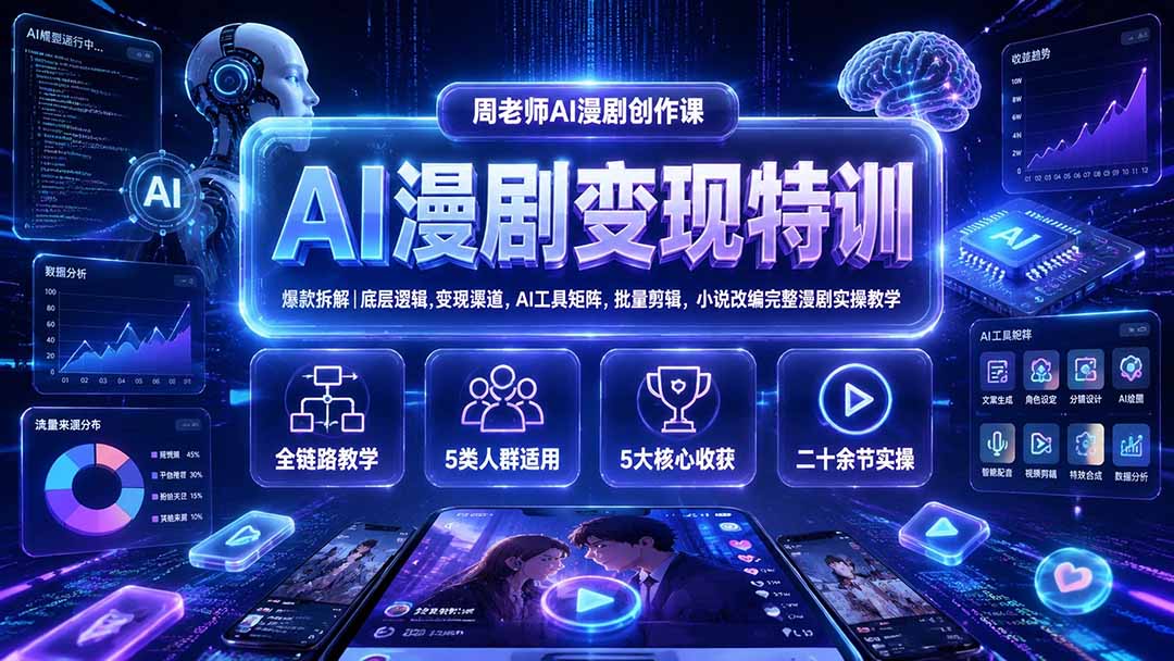 AI漫剧变现特训★爆款拆解|底层逻辑,变现渠道,AI工具矩阵,批量剪辑,小说改编完整漫剧实操教学-91副业网