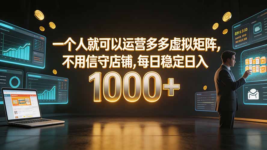 一个人就可以运营多多虚拟矩阵，不用值守店铺，每日稳定日入 1000+-91副业网