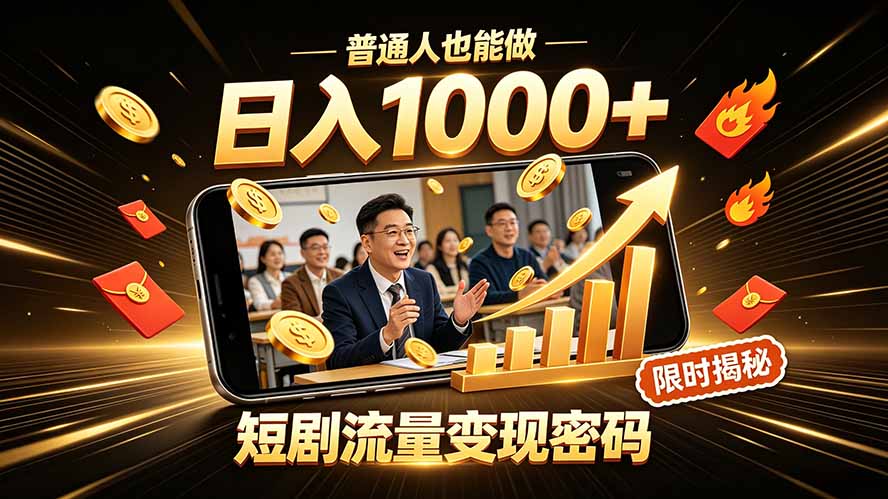 一部手机做短剧分发,不用真人出镜、不用拍摄剧本,快手流量变现日赚千元-91副业网