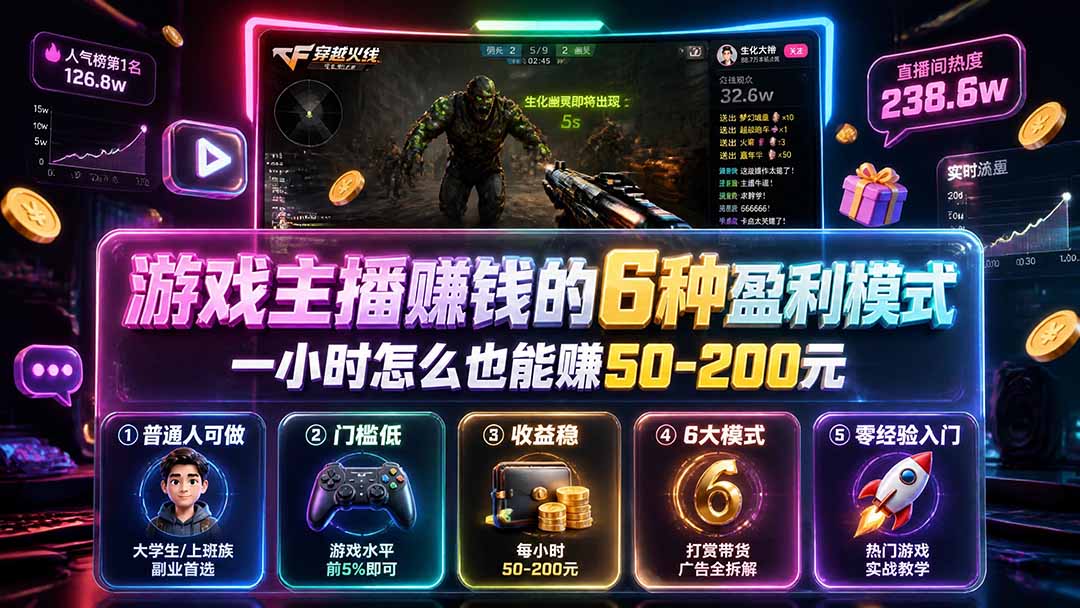 付费文章：游戏主播赚钱的6种盈利模式，一小时怎么也能赚50-200元-91副业网