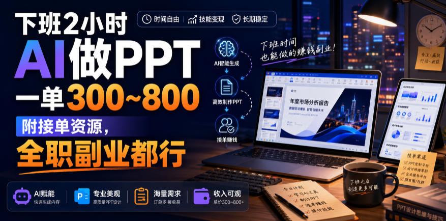 下班2小时AI做PPT，一单300~800，附接单资源，全职副业都行【揭秘】-91副业网