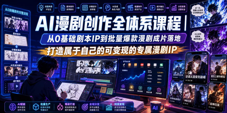 AI漫剧创作全体系课程｜从0基础剧本IP到批量爆款漫剧成片落地，打造属于自己的可变现的专属漫剧IP-91副业网