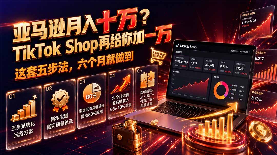亚马逊月入十万？TikTok Shop再给你加一万——这套五步法，六个月就做到【原创双语字幕】-91副业网