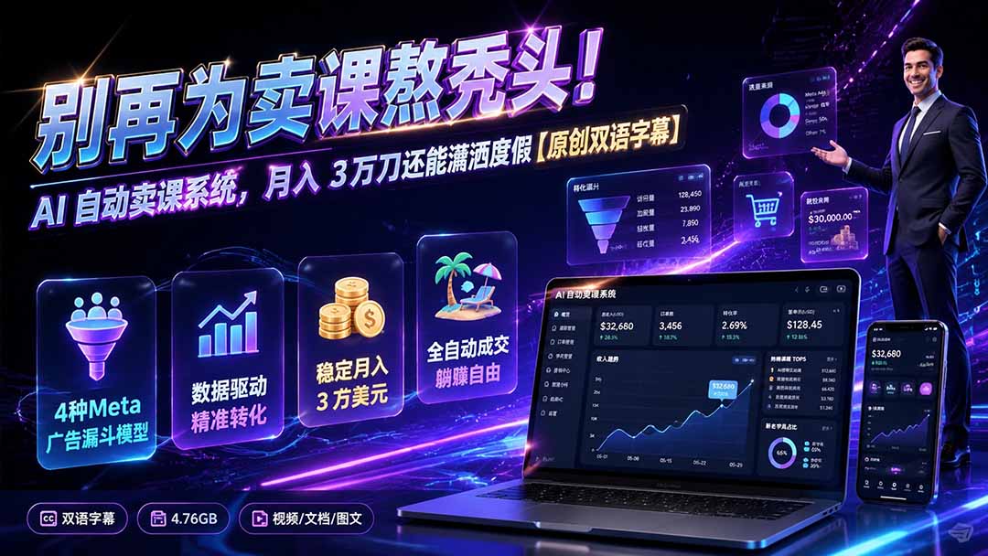 别再为卖课熬秃头！AI 自动卖课系统，月入 3 万刀还能潇洒度假【原创双语字幕】-91副业网